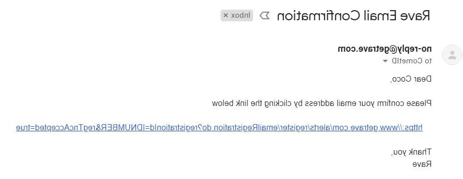 Rave确认电子邮件加上链接，以确认电子邮件地址
